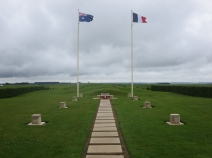 Aussie and French flags at the ruins of Pozières Windmill